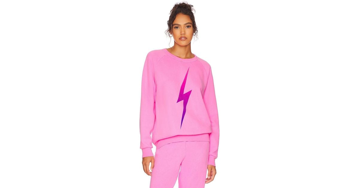 Aviator Nation Cotton Bolt Fade Crewneck Sweatshirt in Electric Pink