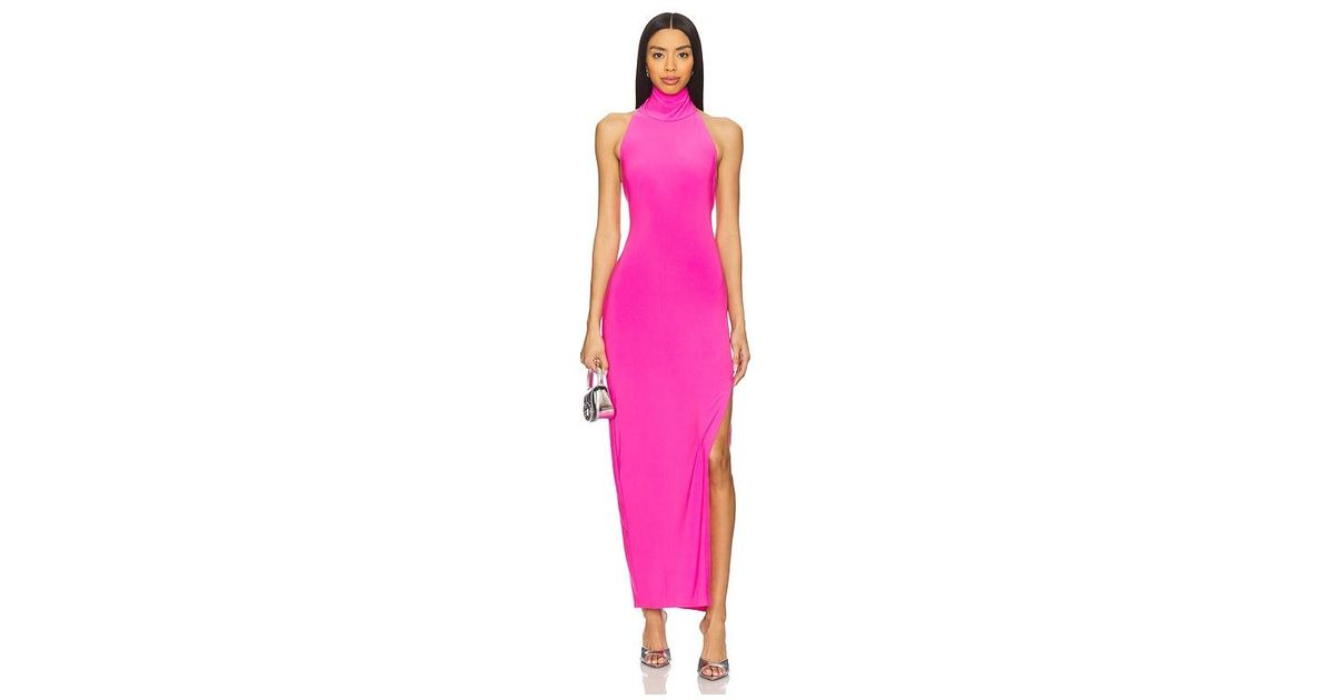 norma kamali halter turtleneck side slit dress X Revolve Gown in Pink trendy summer clothing
