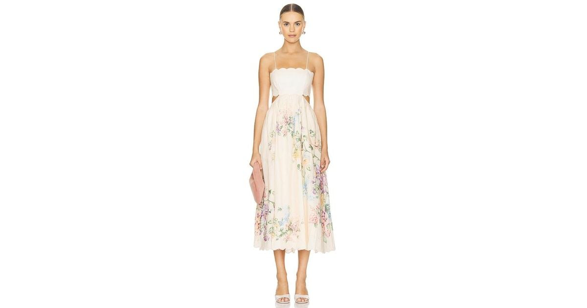 Zimmermann Halliday Scallop Midi Dress in Natural | Lyst
