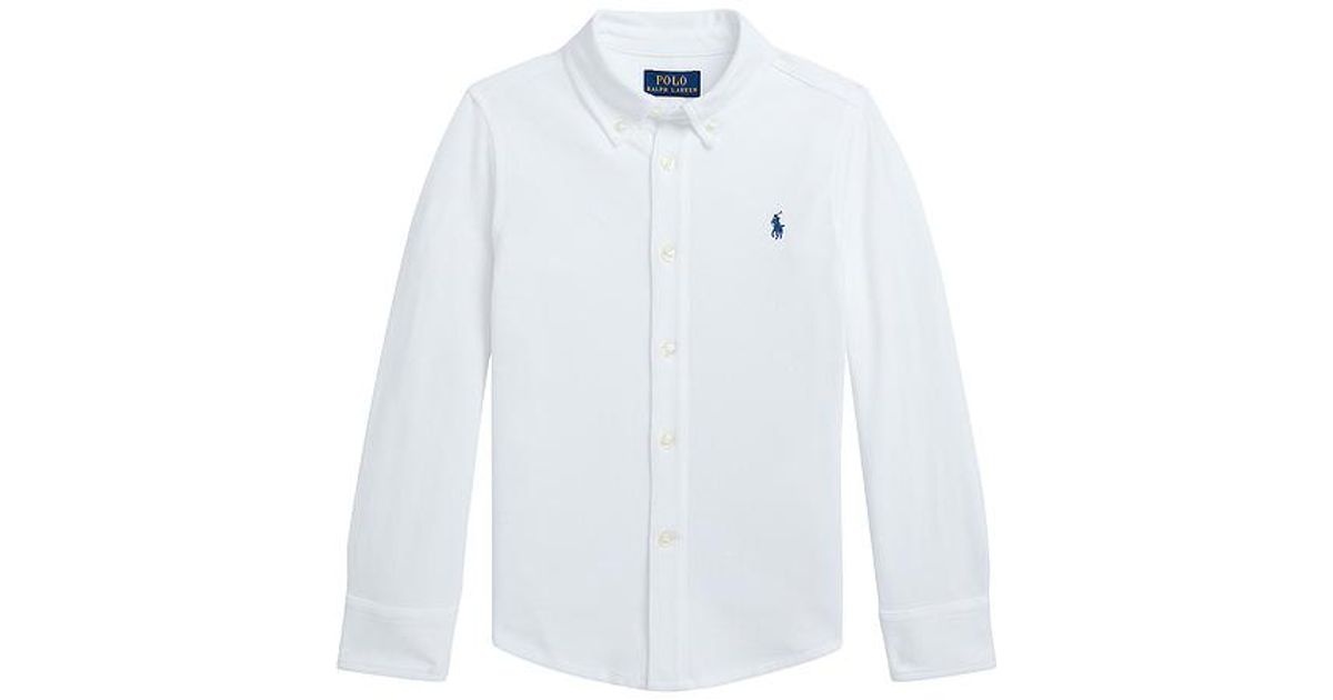 Polo Ralph Lauren Long Sleeve Featherweight Mesh Sport Shirt in White ...