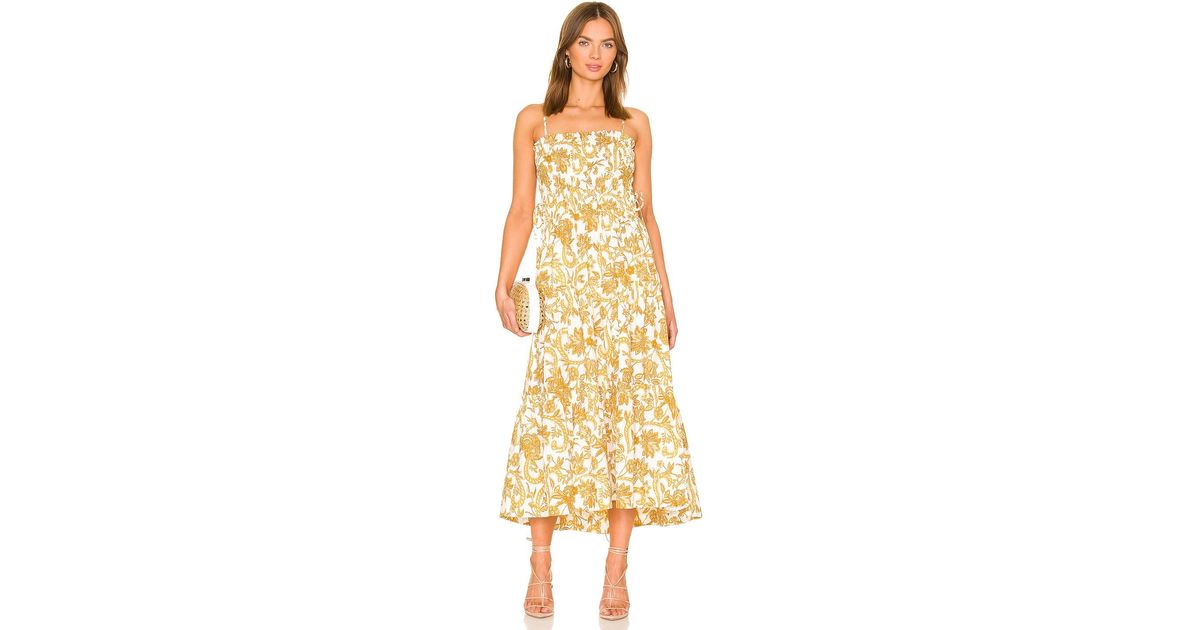 Shona Joy Saffron Shirred Tiered Midi Dress in Yellow - Lyst