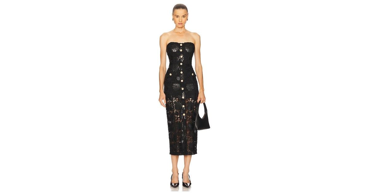 chinese dress ladies Misha Vegan Leather Guipure Midi Dress
