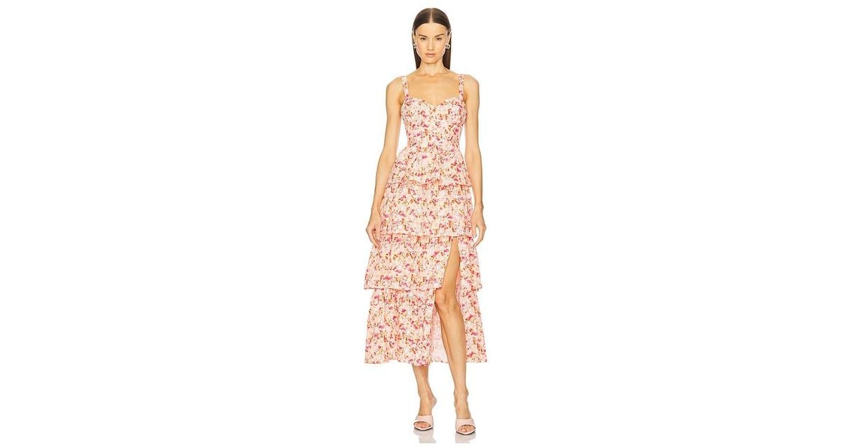 midi dress floral print Avec Les Filles Corset Top Midi Dress Women's Dress Periwinkle : 14