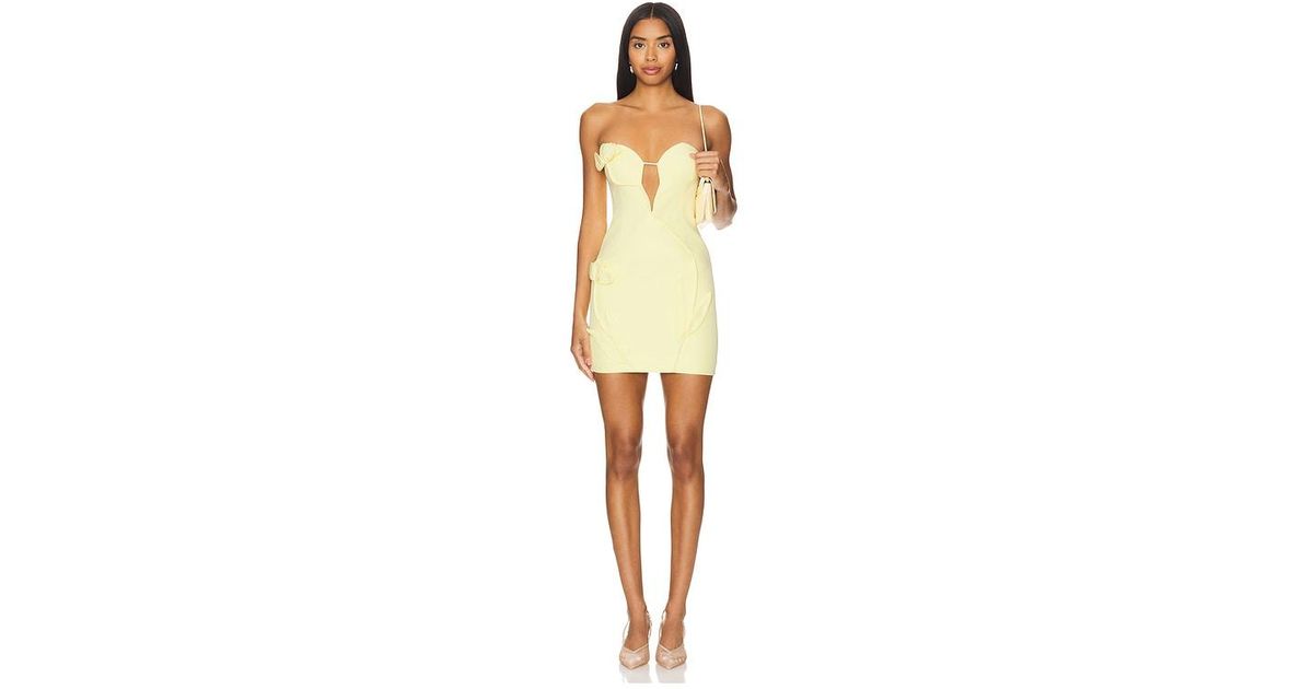 eleni flower detail mini dress Bardot Eleni Flower Detail Mini Dress in Canary Yellow