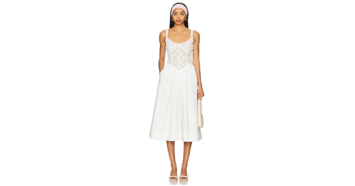 For Love & Lemons Blossom Lace Midi Dress in White | Lyst