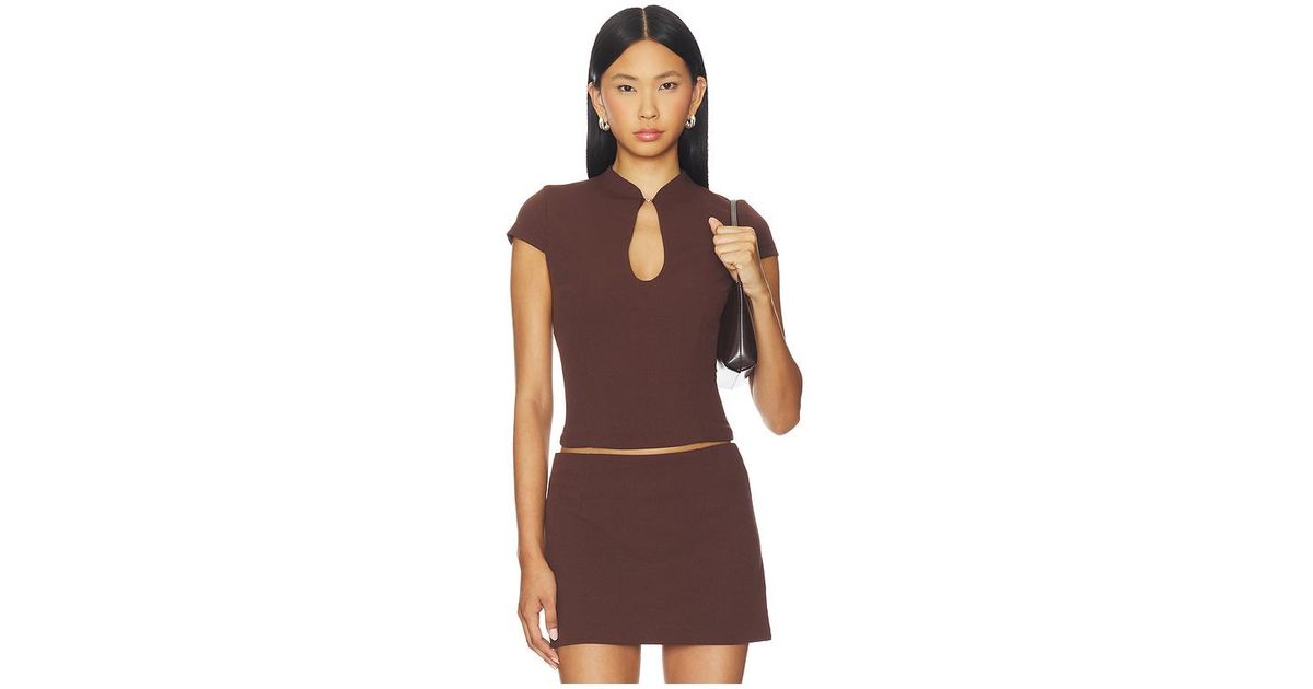 slim fit dress slacks RUNAWAY THE LABEL VIENO KEYHOLE FITTED TOP