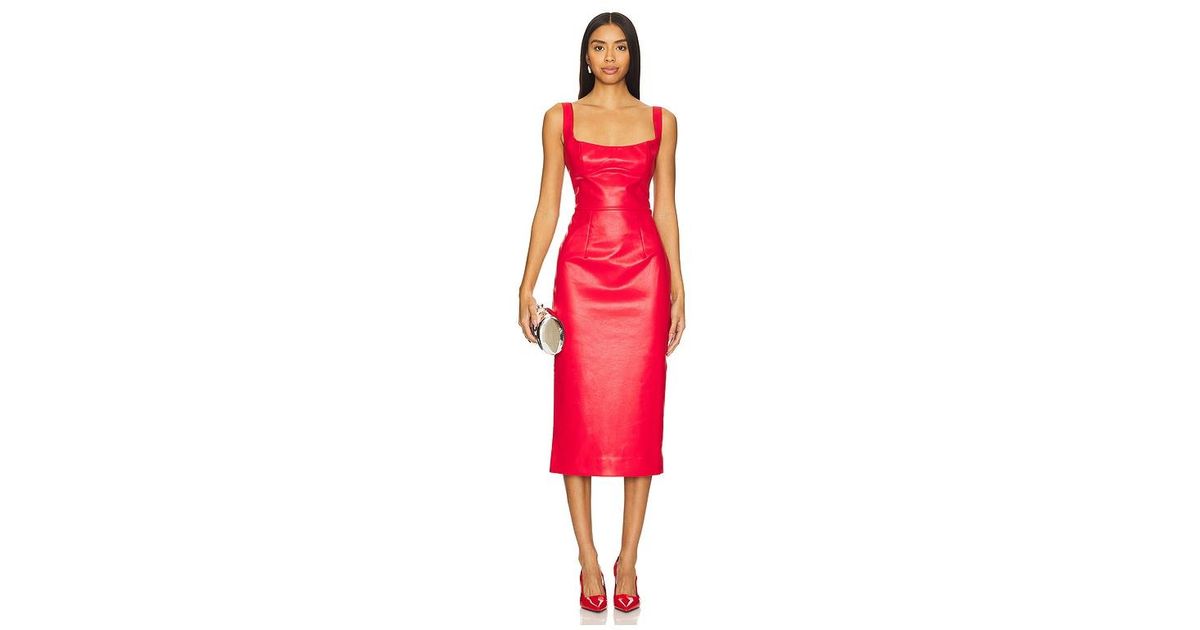 bardot red leather dress Bardot PU bodycon midi dress in red