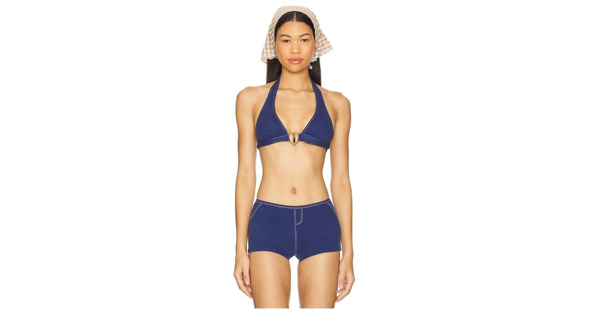 Frankies Bikinis X Bella Hadid Frank Halter Bikini Top- Summer Denim
