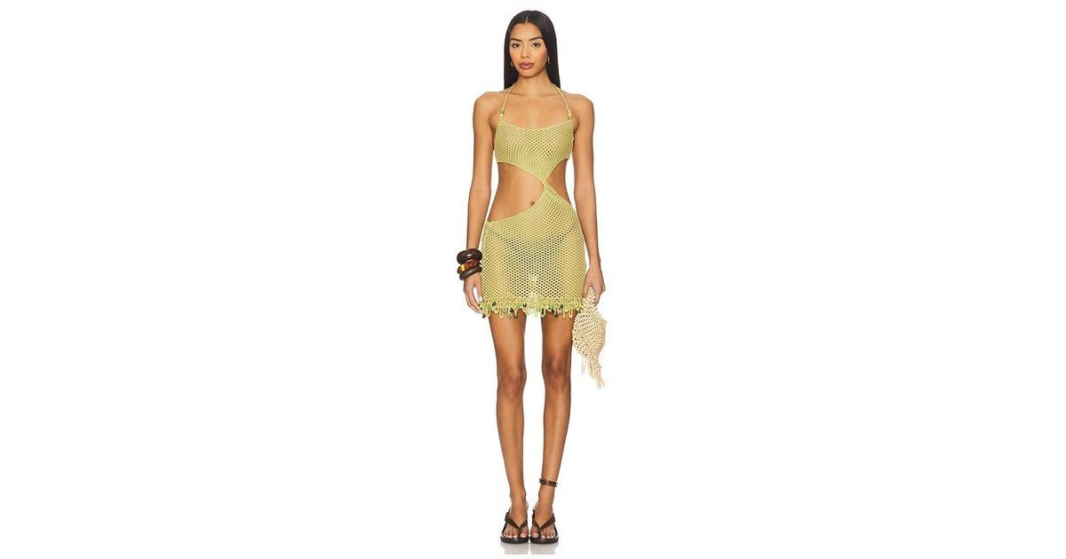 Jaded London Crochet Bead Trim Mini Dress in Green