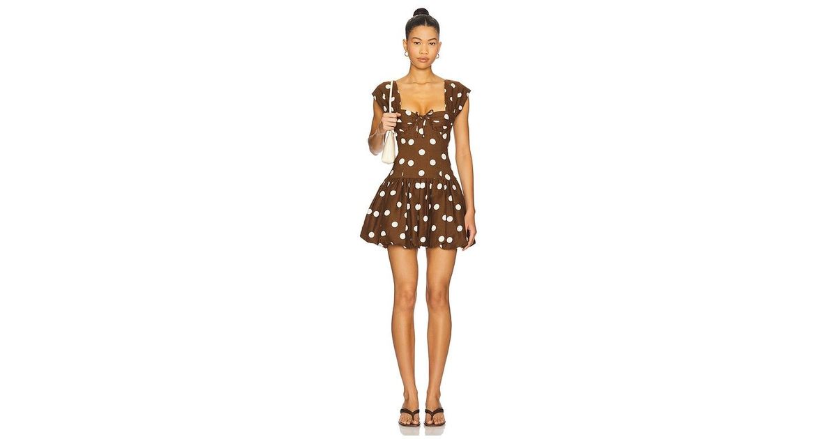 majorelle brown polka dot dress Mini tie neckline Twirl