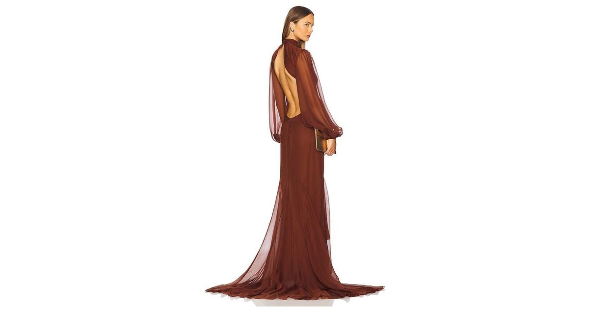 retrofte Rosalinda Chiffon Dress in Brown | Lyst