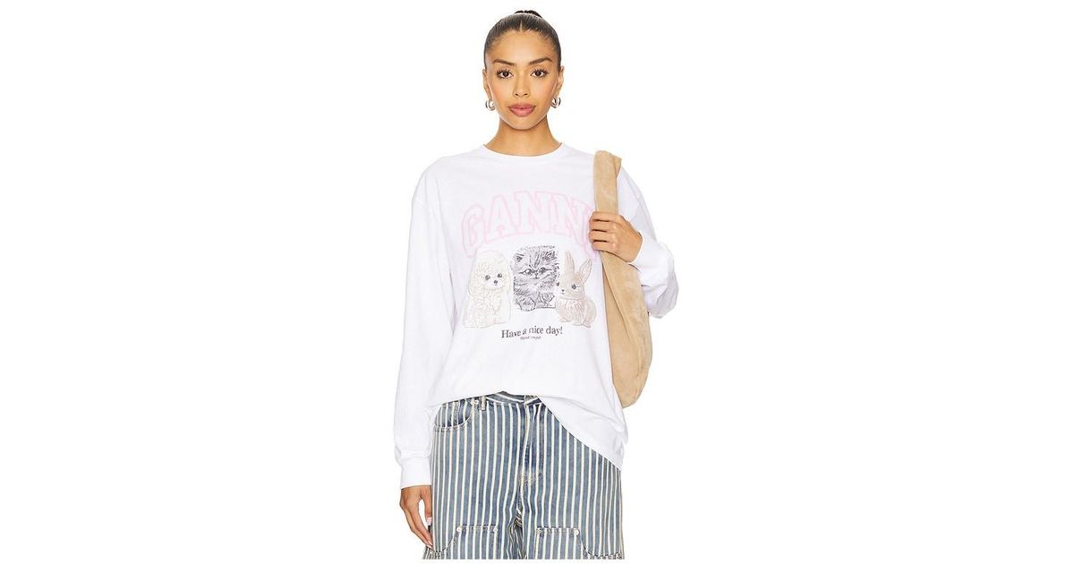 Tシャツ・カットソー GANNI Re-cut Heavy Jersey Animals Long Sleeve Top GANNI Re-cut Heavy Jersey Animals Long sleeve – Høyer