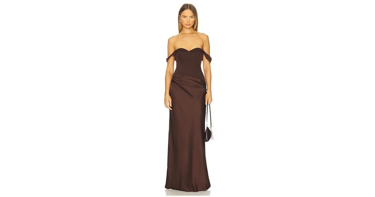 Runaway the Label Ebony Off Shoulder Maxi Dress in Brown | Lyst Runaway the Label Ebony Off Shoulder Maxi Dress in Brown | Lyst