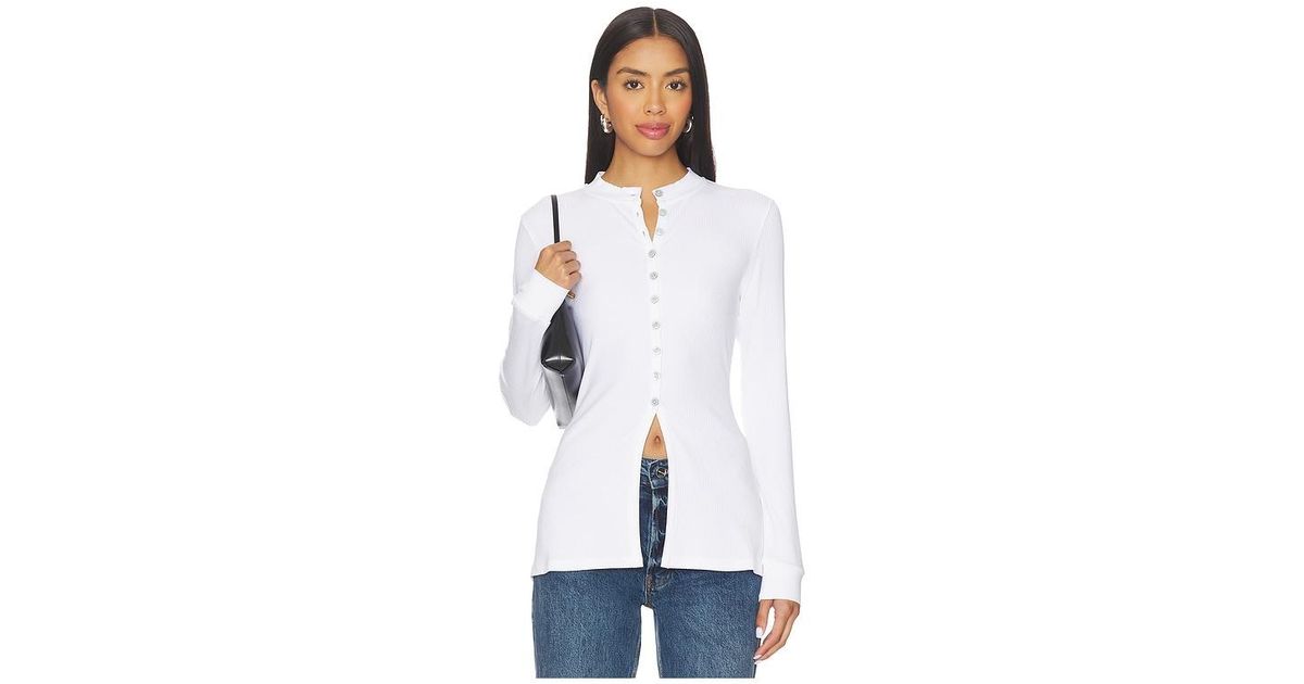 Engineered Rib Placket ALIGNE Daphne Rib Placket Top in White | Lyst