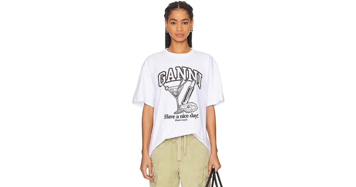 Ganni Cocktail T-shirt in White | Lyst