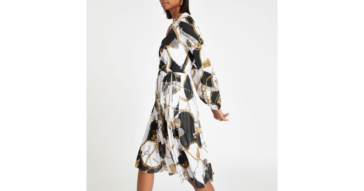 river island black and white pleated dress