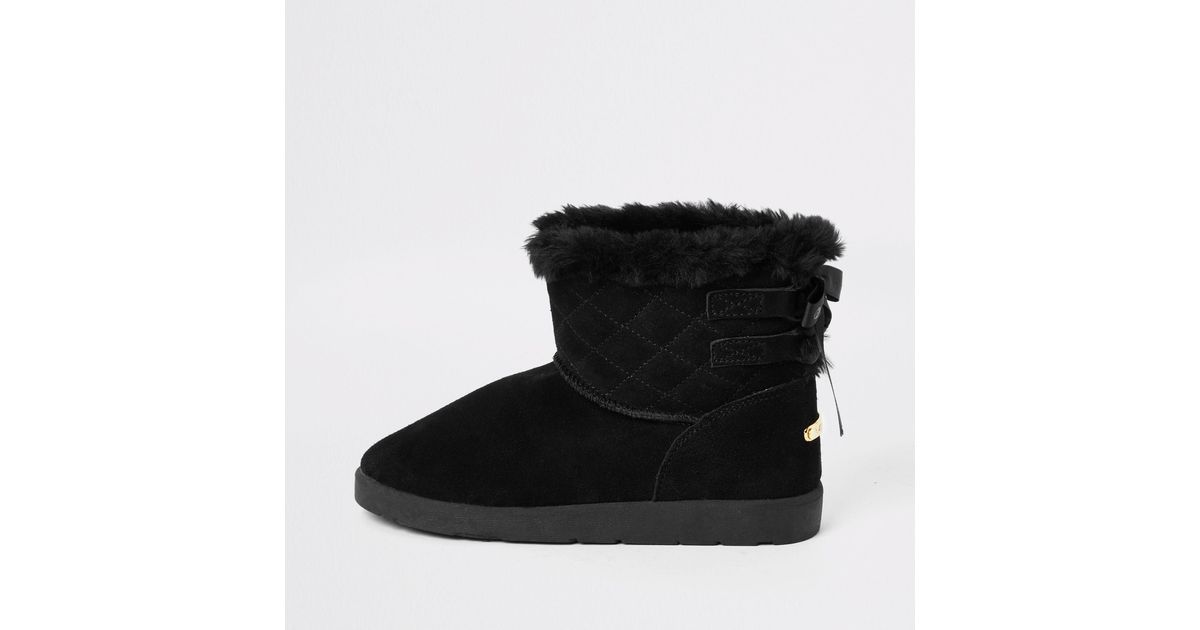 black suede faux fur boots