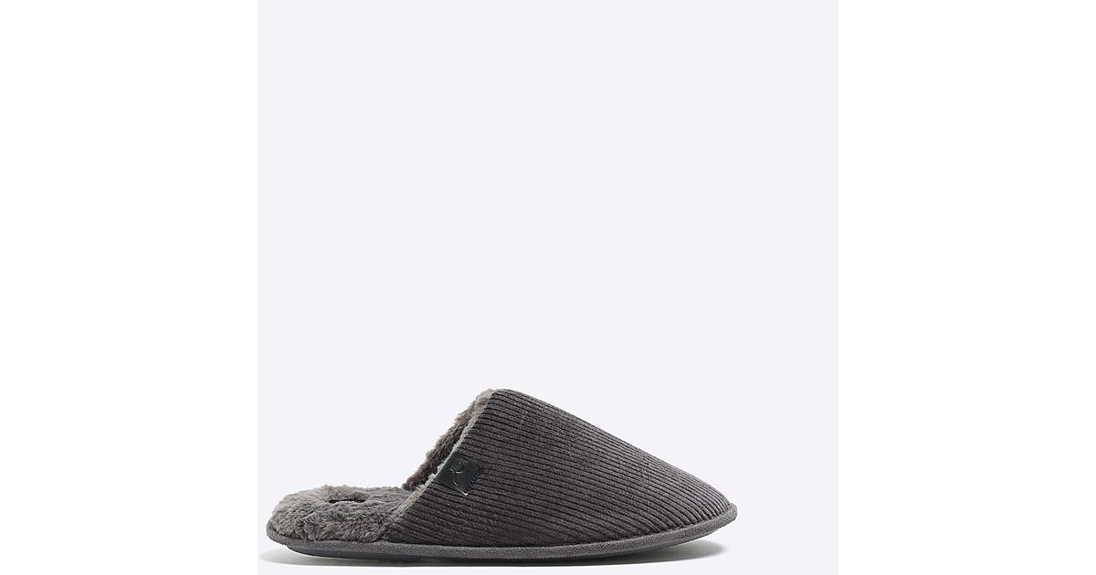 River Island Grey Corduroy Slippers in White for Men | Lyst