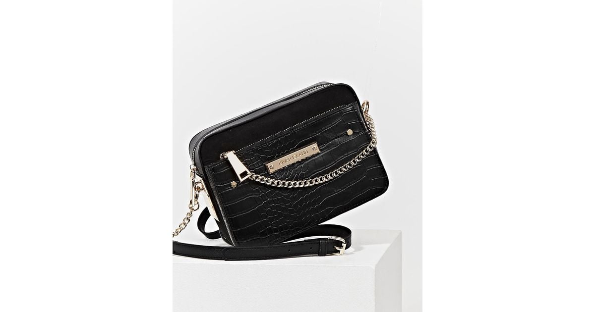 Black croc embossed boxy cross body bag deals