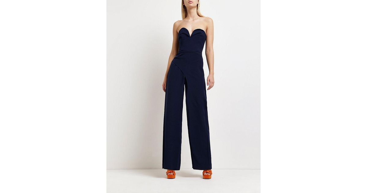 River Island Navy Wrap Jumpsuit in Blue 