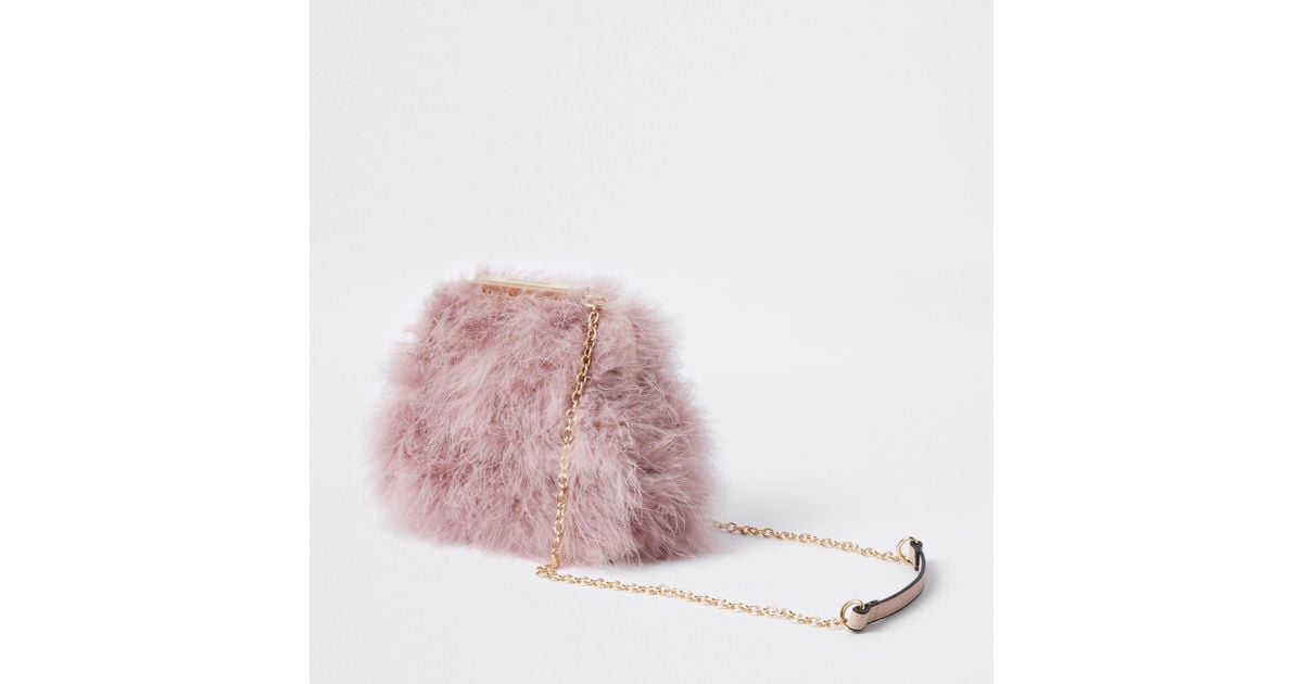 River Island Pink Feather Clutch Chain Bag Lyst Canada
