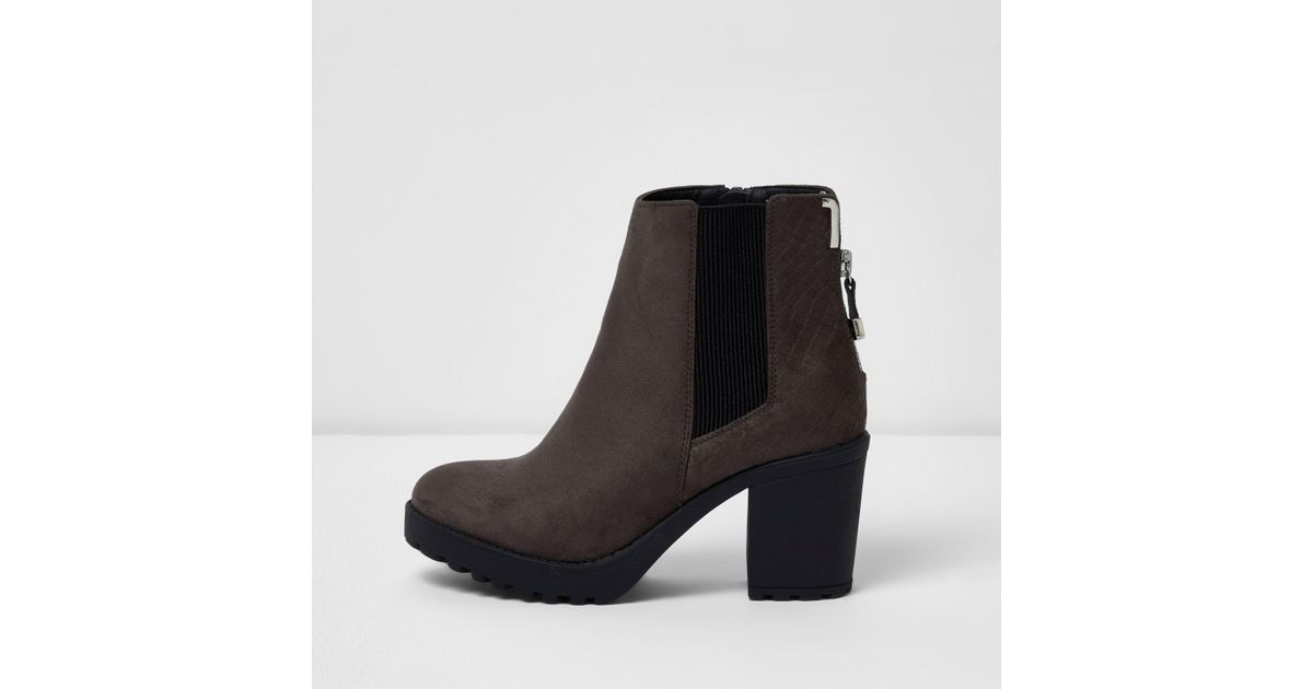 grey chunky heel ankle boots