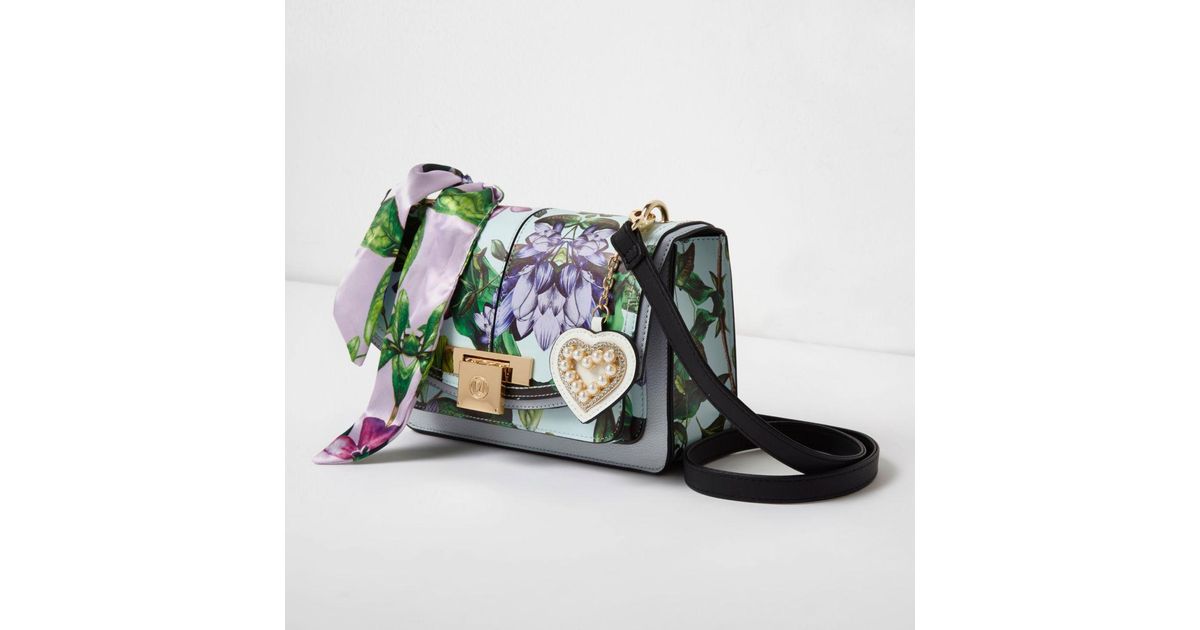 river island blue floral bag