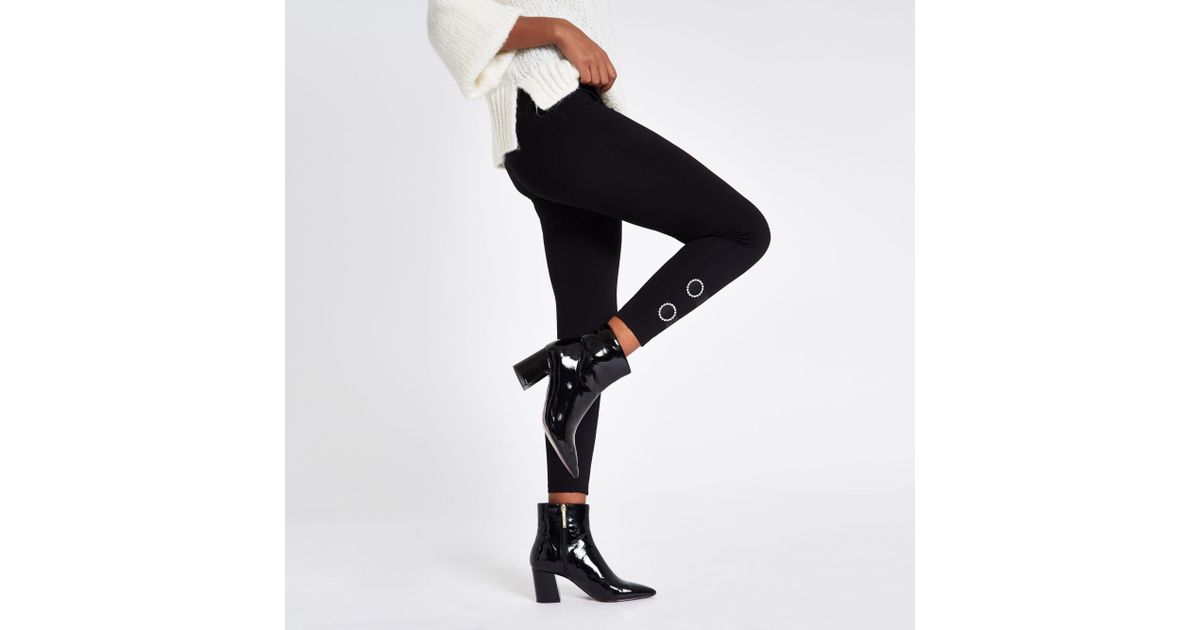 River Island Black Diamante Embellished leggings Lyst UK