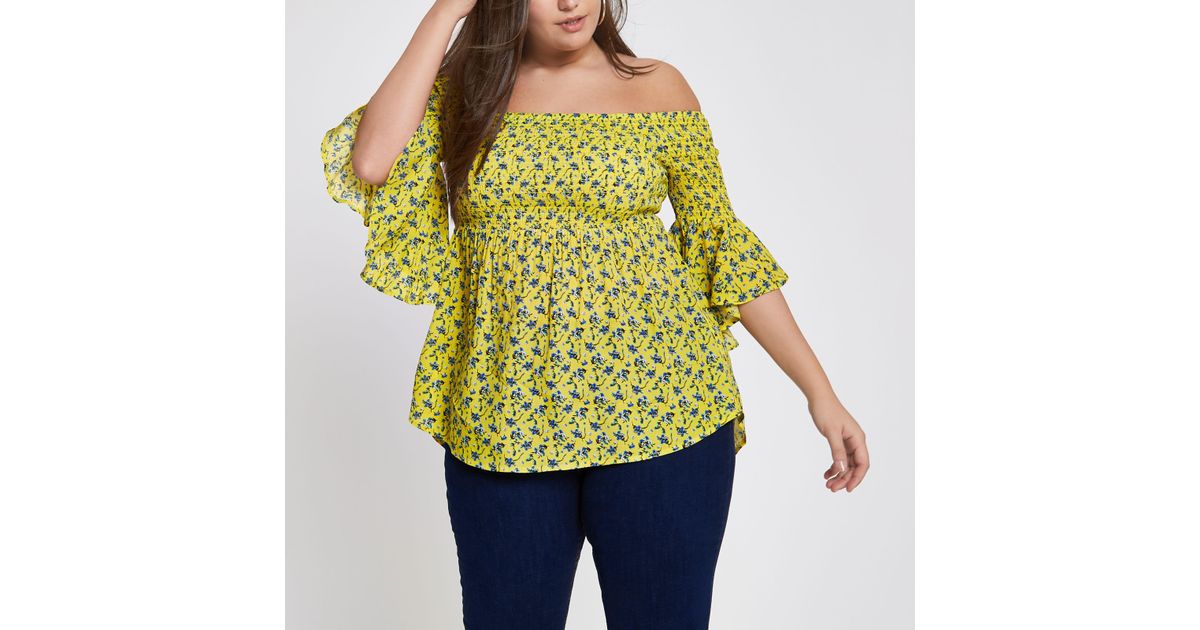 yellow floral bardot top