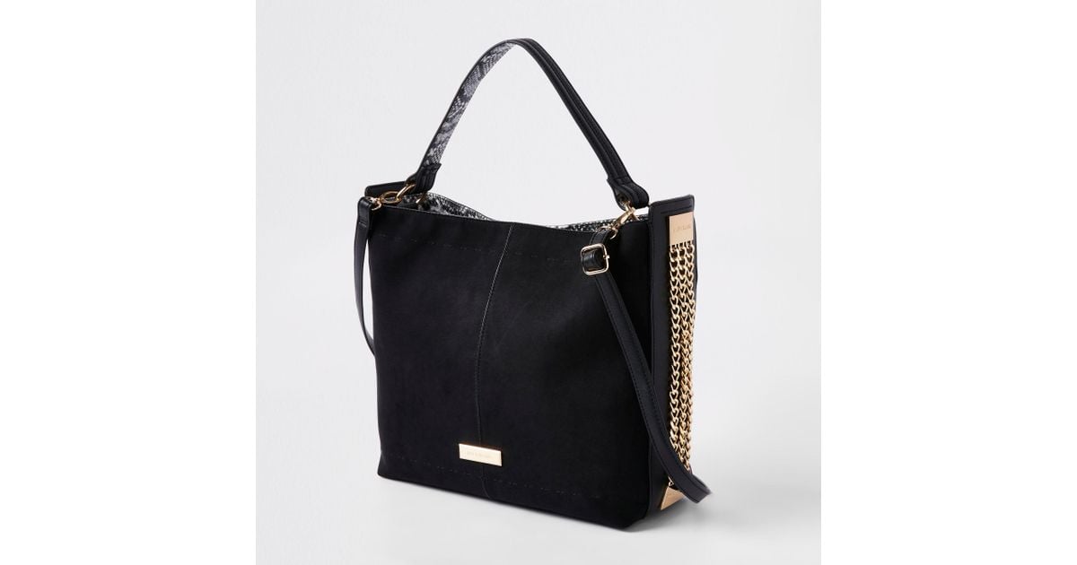 River island black chain side slouch bag Clearance