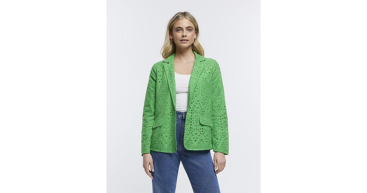 River Island Green Broderie Blazer Lyst