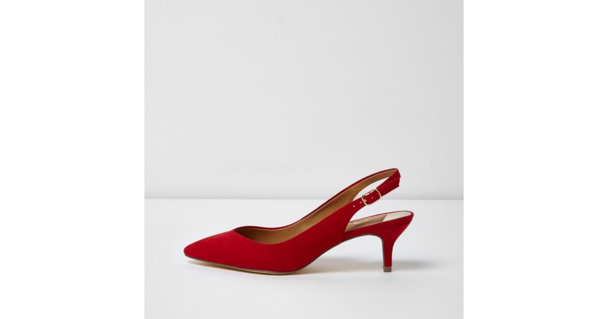River Island Red Slingback Kitten Heel Shoes | Lyst