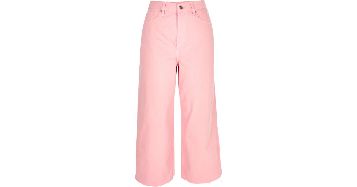 River Island Denim Alexa Cropped Wide Leg Jeans in Pink - Lyst