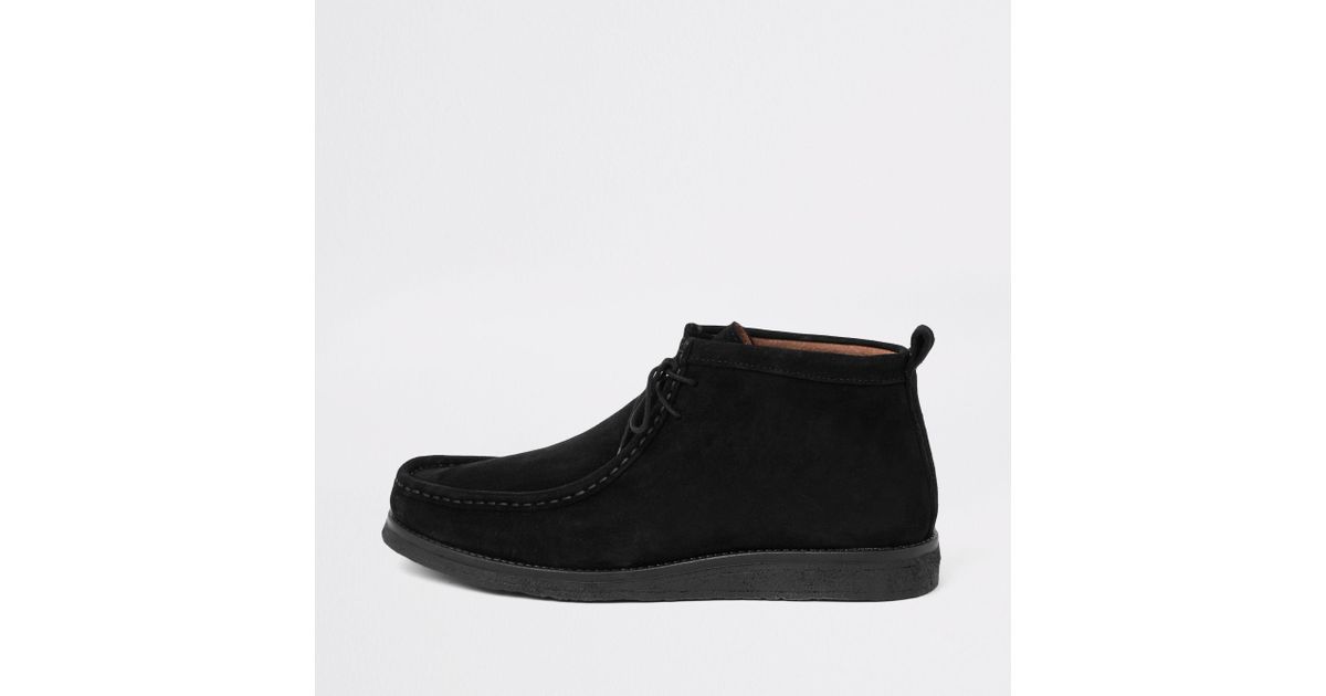 river island lace up flat hiker boot in black