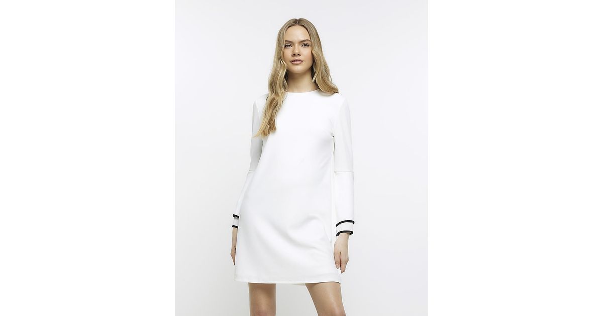 River Island Cream Fluted Sleeve Swing Mini Dress in White | Lyst