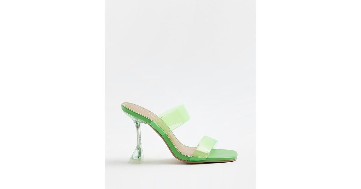 River Island Wide Fit Perspex Heeled Mules in Green | Lyst UK