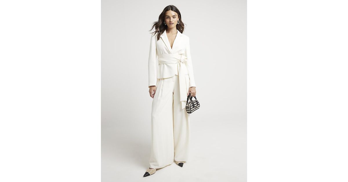 River Island Belted Wrap Blazer in White Lyst UK