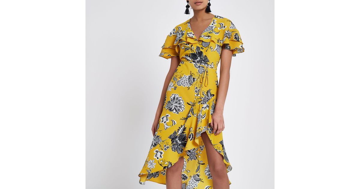 river island yellow midi dress