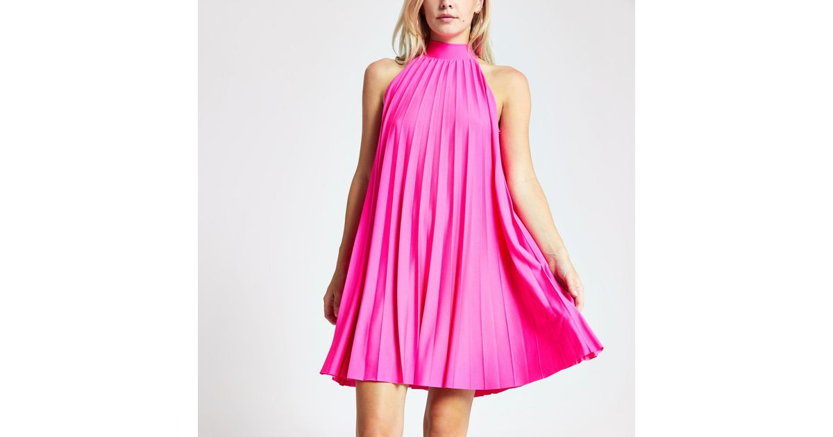 River Island Petite Pink Pleated Halter Neck Dress | Lyst Canada