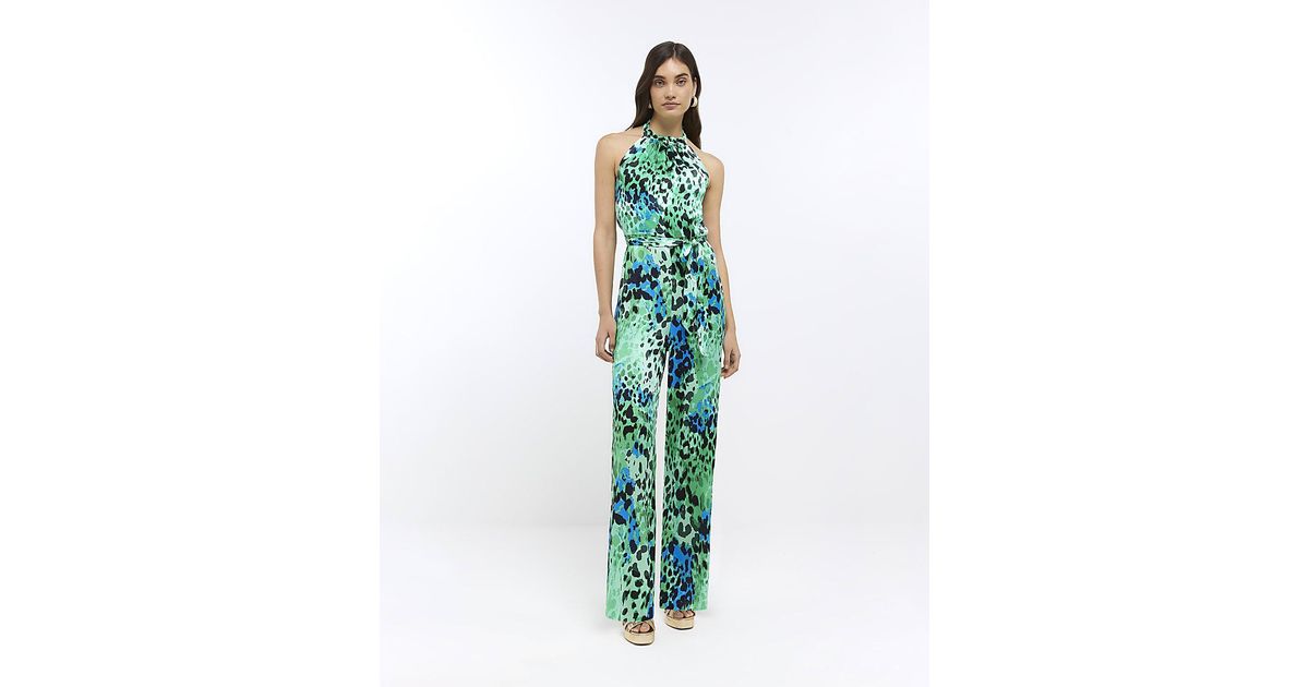 River Island Green Halter Neck Jumpsuit in Blue Lyst