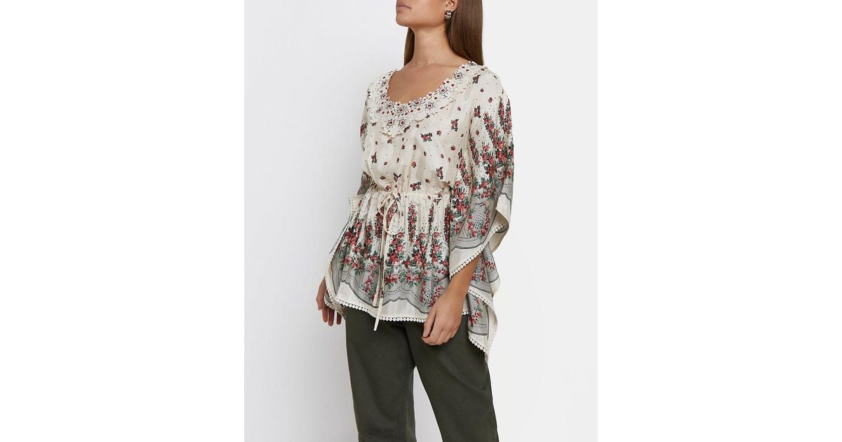 River Island Cream Floral Satin Top In Natural Lyst Uk