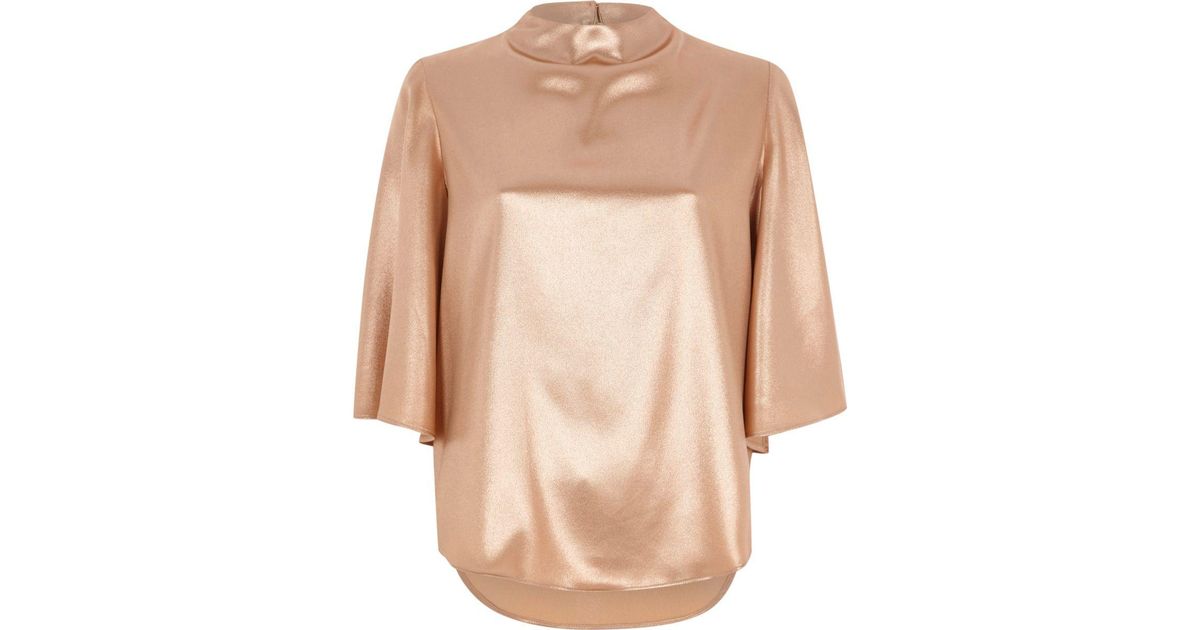River Island Synthetic Rose Gold Metallic High Neck Cape Sleeve ...