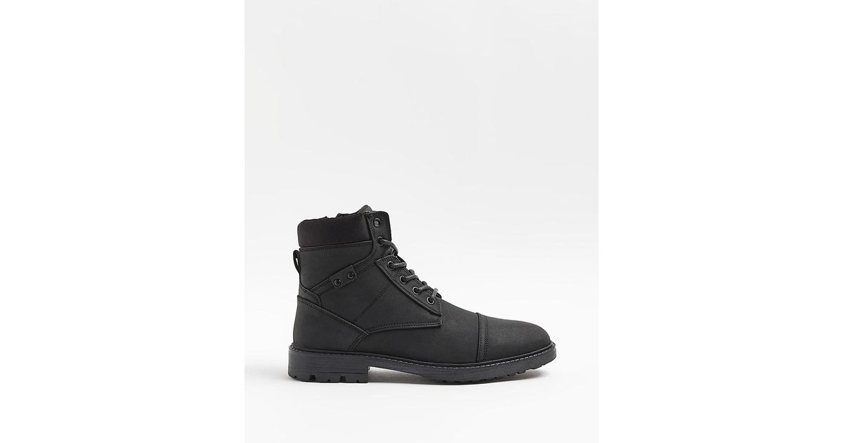 River Island Black Lace Up Zip Boots 