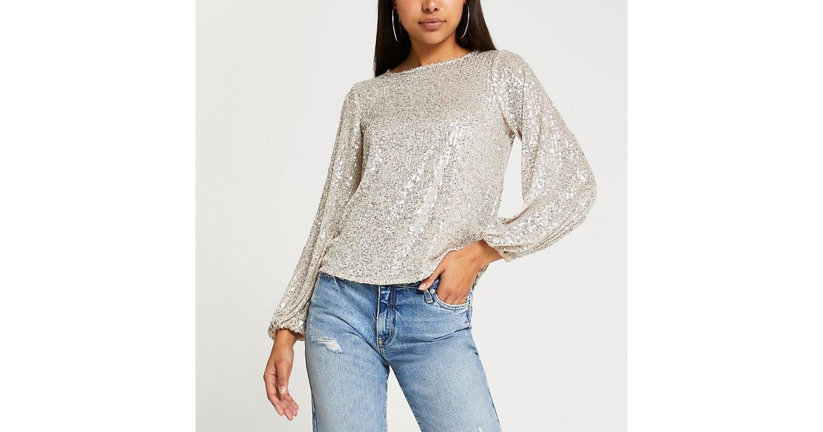 Long Sleeve Crewneck Sequin Top Greys, sequin top - delegacion.uc3m.es