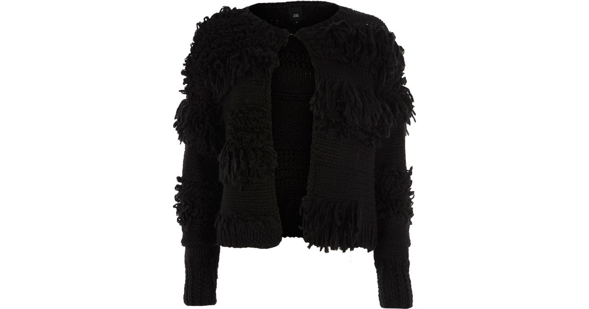 black shaggy knit jacket