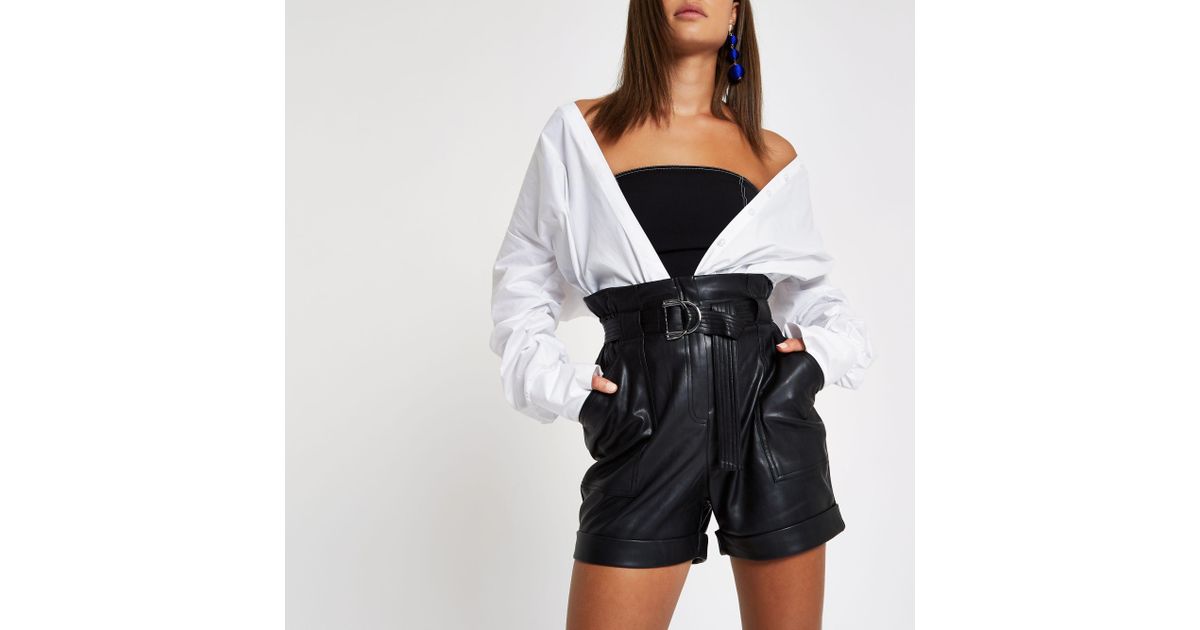 Faux Leather Paperbag Waist Shorts 