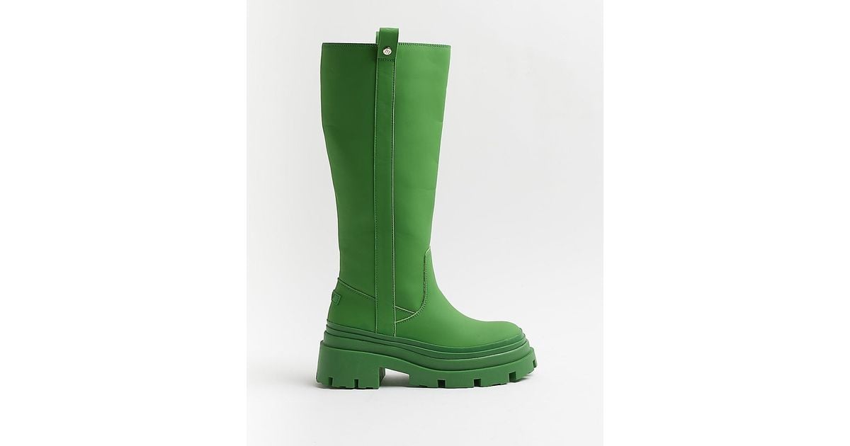 River Island Green Knee High Chunky Boots Lyst Australia