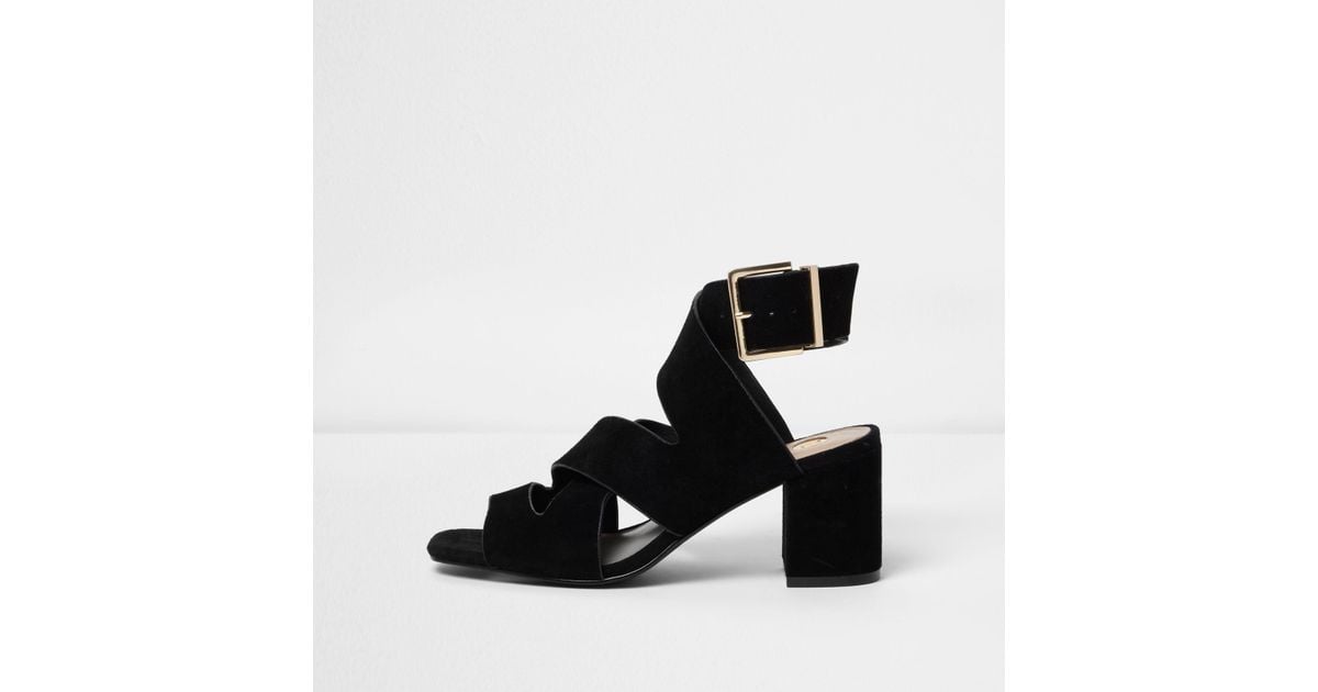 river island black block heel sandals