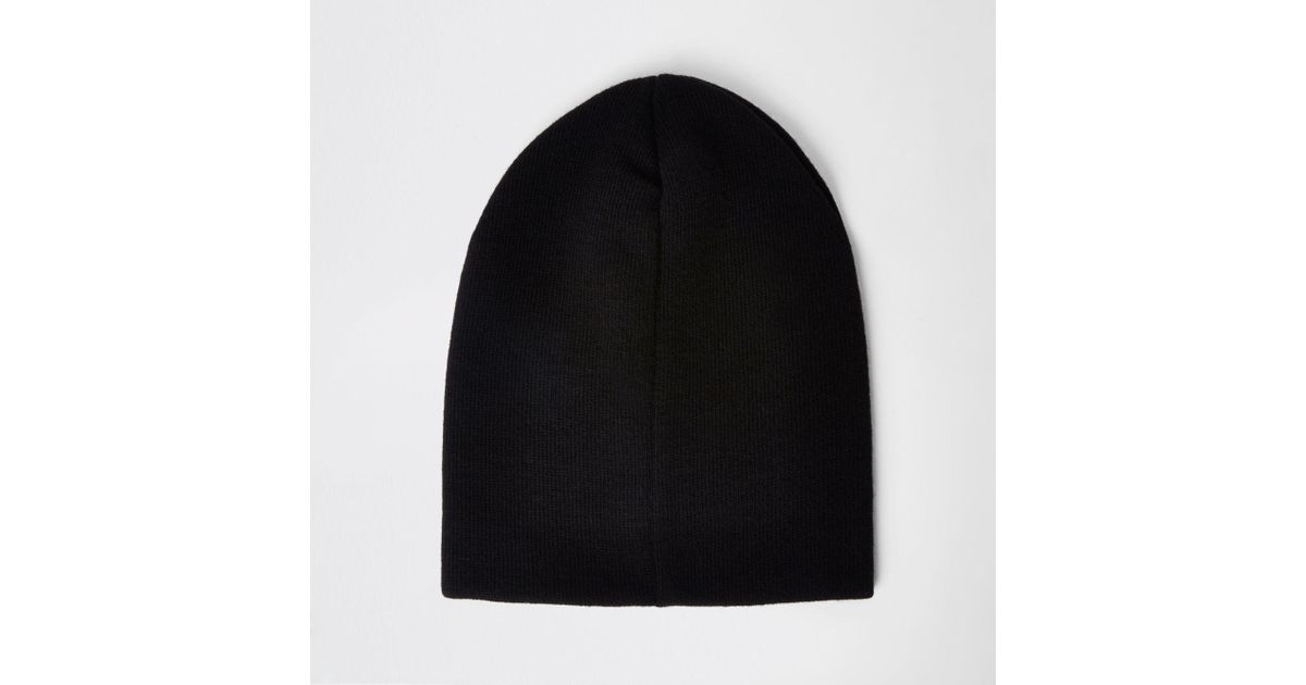River Island Black Slouch Beanie Hat 