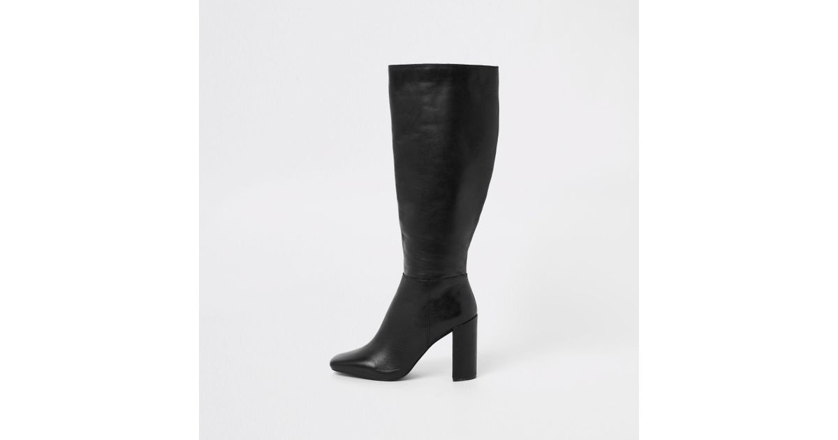 River Island Leather Square Toe Knee High Boots in Black Lyst Australia